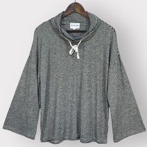 Olive+Oak Pullover Cowl Neck Top Women‎ Size L Gray Striped Drop Shoulder